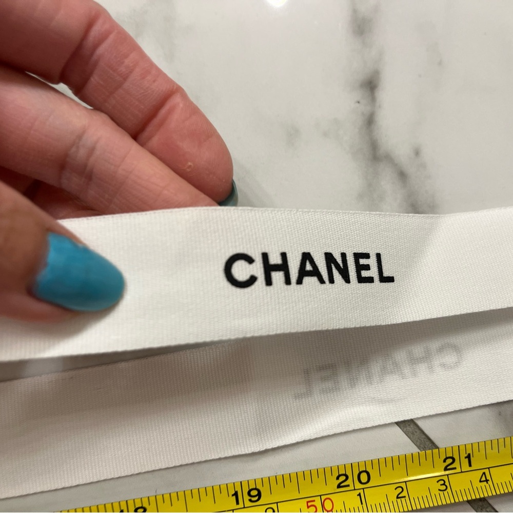 CHANEL White Grosgrain Ribbon with Black Logo
